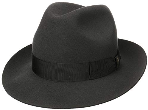 Borsalino Marengo Haarfilz Bogarthut Haarfilzhut Fedora Herrenhut Damen/Herren - Made in Italy Wollhut Filzhut mit Ripsband Frühling-Sommer Herbst-Winter - 60 cm dunkelgrau