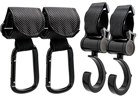 4 Pezzi Ganci Passeggino Universali Macla - Ganci per Passeggino Porta Borse in Alluminio - Portaoggetti Passeggino con Chiusura Regolabile in Velcro - Design Elegante e Cuciture Extra Forti