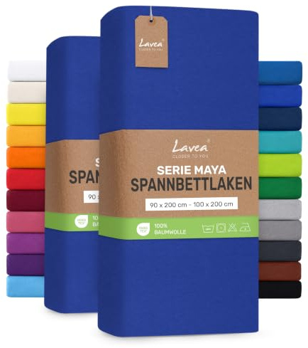 Lavea® 2er Pack Jersey Spannbettlaken 90/100x200cm – Royalblau | 100% Baumwolle – Weiches Bettlaken für Matratzen bis 20 cm Höhe – Formstabil und Langlebig