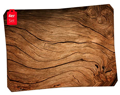 Tischset | Platzset abwaschbar - Rustikales Holz für Landhausromantik - 4 Stück aus erstklassigem Vinyl (Kunststoff - BPA-frei) - utschfeste Tischunterlage - Tischmatte - Made in Germany