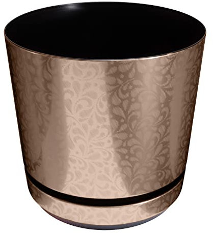 KORAD La Maceta de la Serie Dekor con Plato Adaptado para Interiores - Medida 21 cm - Modelo 057 - Encaje marrón; Fabricado en plástico, Maceta Decorativa con Orificios de Drenaje