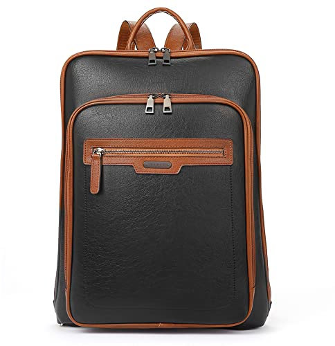 CLUCI Laptop-Rucksack aus Leder für Damen, 39,6 cm (15,6 Zoll), Computerrucksack, Reise, Business, Arbeit, großer Tagesrucksack, Schwarz mit Braun