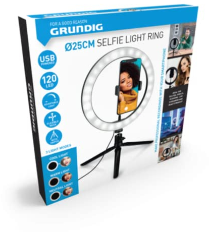 Grundig Selfie Ringlicht auf Stativ - Ringleuchte - für Smartphone - Social Media und Vlogs - LED - flexibel - 25 cm