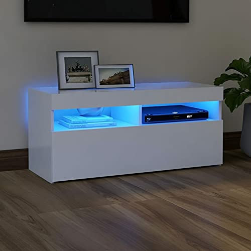 Leepesx Meuble TV avec lumières LED Blanc 90x35x40 cm Meuble Stéréo Salon Salle de Séjour Intérieur