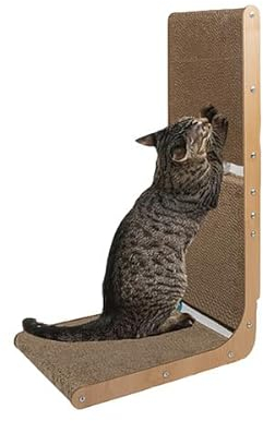 Kratzbrett Katze L-Form 68 cm Robustes Kratzbrett mit Spielball, Kratzpappe für Katzen, ideal zum Anlehnen an die Wand, großes kratzpappe