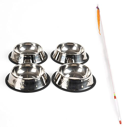 4 Pièces Gamelle Chat INOX,Bol pour Chat,Bol Chat,Gamelle pour Chat + Jouet pour Chat