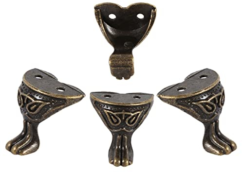 HERCHR 4 Stücke Buchecken Metall Antik Messing Box Beine, Füße Für Möbel, Dekorative Schmuckkästchen Füße, Box Beine Füße Eckenschutz Vintagewood Case Geschenkbox Füße