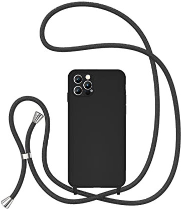 UEEBAI Crossbody Lanyard Phone case for iPhone 14 Pro Max 6.7 inch, Silicone Phone Cover Necklace Cord Strap Soft Shockproof Protective Case - Black