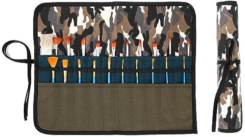 Kaaltisy Art Paintbrush Storage Roll, Multi-Colored Roll Up Pencil Case | 20 Paintbrush Pockets | Durable 16oz Waxed Canvas Paint Brush Holder for Artist Lover Family