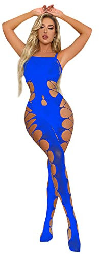 Dessous Aus Lack Frauen Nachtwäsche Body Stocking Fischnetz Bodysuit Sissy Sheer Babydoll Korsage Schwarz (Blue-C, One Size), Blau-C, Einheitsgröße