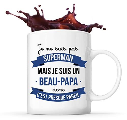 Planetee Tasse blanc Superhéros Beau-Papa | Mug original pour beau père idéal pour cadeau de noël et anniversaire
