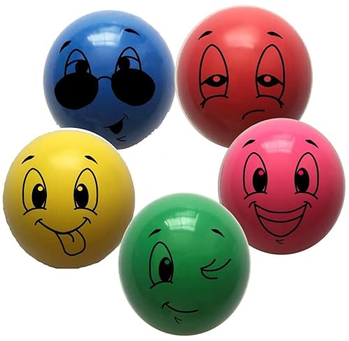 K-Toys 4er Set Große Bunte Flummis Dopsball Lachgesicht 45mm Gummiball Hüpfball Springball Flummi Tombola Mitgebsel Party