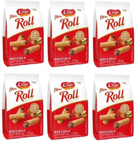 Gastone Mini Roll Nocciola Wafer Waffelröllchen mit Haselnuss 6 x 125g | Knusprige Röllchen, ripieno dolce, passend zu Kaffee, Kakao und Dessert, Gesamtnettogewicht 750 g