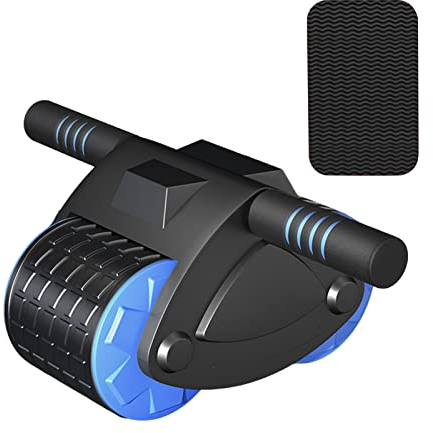 wirlsweal Bauchrolle - Bauchrolle mit Kniepolster Automatische Rebound-Stummschaltung Doppelräder Anti-Rutsch-Core-Workout-Bauchtrainer-Rad Blau