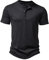 Men's Casual Grandad Collar Henley T Shirt Muscle Fit Summer Smart Short Sleeve 4 Buttons Tee Slim Fitted Collarless Polo T-Shirts Tops-Black-XXL