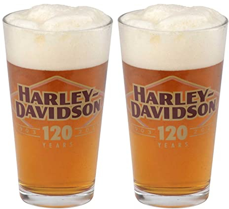 Harley-Davidson Juego de vasos de pinta con logotipo del 120 aniversario, edición limitada, 16 onzas