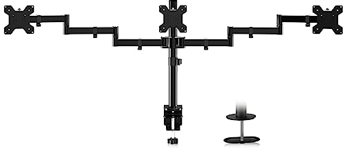 suptek Soporte para monitor triple para 3 pantallas, soporte de mesa para monitor triple ajustable de 3 posiciones para 3 pantallas de hasta 27 pulgadas, capacidad de peso de 10 kg por brazo