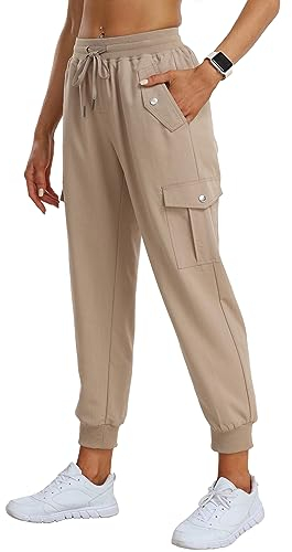AjezMax Pantalon Cargo Femme Pantalon de Randonnée Léger Séchage Rapide Moto Travail Taille Elastique Imperméable Pants avec Poches