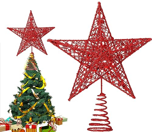 Glitter Weihnachtsbaum Spitze Stern, Weihnachtsbaumspitze Ornament, Weihnachtsbaumspitze Stern, Weihnachtsbaumspitze in Gold, Für Weihnachten Familie Feste Festliche Dekorationen, Rot