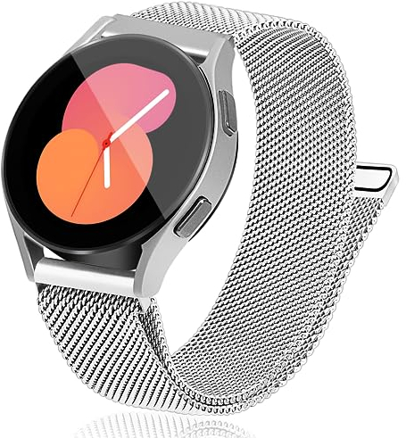 Ocaer Kompatibel mit Samsung Galaxy Watch 7/FE/6/5/4 Armband 40mm 44mm/Watch 6 classic 43mm 47mm/Watch 5pro 45mm, Magnet Edelstahl Metall 20mm Armband für Samsung Watch 4 Classic 42mm/Active 2(Silber)