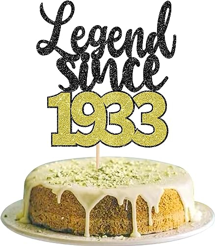 1 Stück Legend Since 1933 Tortendeko Glitzer 90th Kuchen Deko Cheers to 90 Jahre Happy 90th Tortendekoration für 90. Geburtstag Jubiläum Hochzeitsparty Cake Topper Schwarz Gold