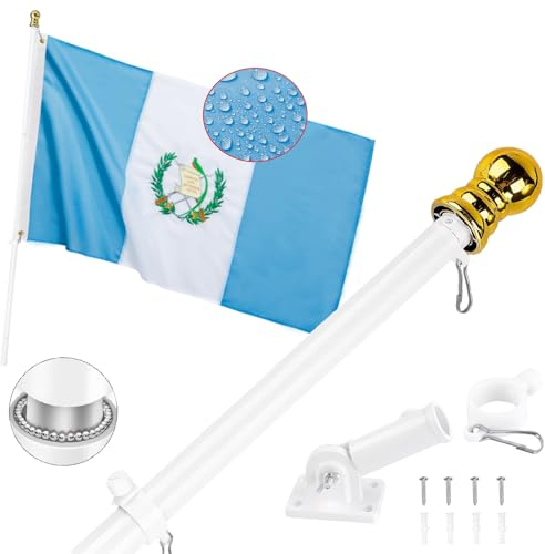 Diese Guatemala-Flagge 91 x 152 cm mit weißem Mast-Set: langlebigste guatemaltekische Flagge, gesticktes Bild, Messingösen, 1,8 m, kein Verheddern, Aluminium und 1-Position-Fahnenmasthalterung