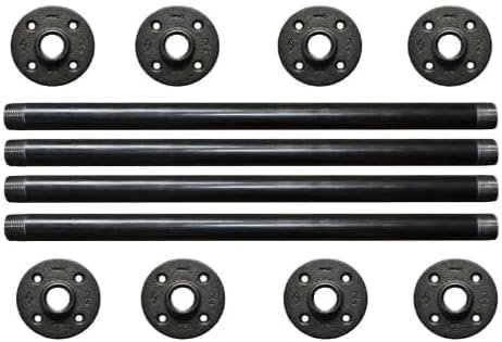 Suyak Lot de 4 pieds de table en tuyau industriel – Tubes et brides en métal robuste pour tables, meubles et étagère vintage personnalisés – Pieds de banc de table basse (50 cm, noir)