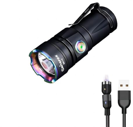Nitefox MC10 Mini linterna de haz lejano brillante de 2000 lúmenes, linterna de mano recargable magnética USB para búsqueda al aire libre, senderismo, camping (plata)