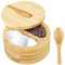 Salt and Pepper Bowls Bamboo Pepper Salt Cellar with Swivel Lid & Mini Spoon 2 Compartments Salt and Pepper Storage Box Multipurpose Seasoning Container for Spice (1PCS)