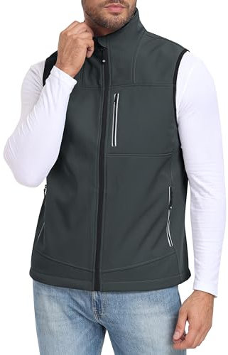 MoFiz Chaleco Trabajo Hombre Chaleco polar Chaqueta Ligera Sin Mmangas al aire Libre Chaleco de Trabajo con Cremallera Gris -83 XXL