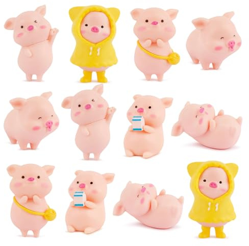 BETESSIN 12 Glücksschweinchen Silvester Deko Glücksbringer 2026 Glückschwein Mini Figuren Schweinchen Miniatur Streudeko Weihnachten Neujahr Gute Besserung Prüfung Adventskalender Füllung Geschenk B