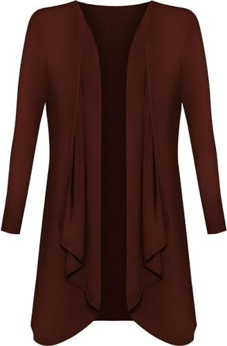 Long Cardigans for Women UK Plus Size Ladies Waterfall Open Front Top Brown Size 24-26