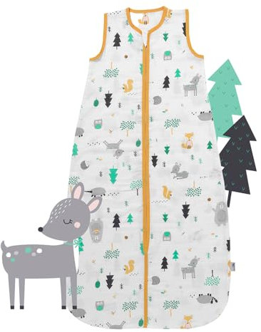 schlummersack Kinder Schlafsack Sommer 150 cm dünn Bambus-Musselin Waldtiere | Sommerschlafsack 0.5 Tog 0 5 Tog Baby Schlafsack Sommer | Schlafsack Baby Sommer ungefüttert
