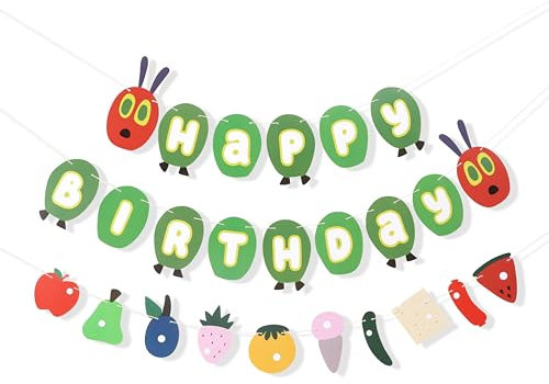 Hungrige Raupe Happy Birthday Banner - Motto-Party-Dekoration, Obstgirlande, Kuchen-Smash-Requisiten