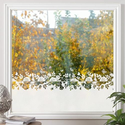 MSUP Dekorative Glas-Fensterfolie – Privatsphäre, mattiert, statisch haftend, mit Hohlmuster, teilweise blickdicht und transparent (Rose, 45 x 200 cm)