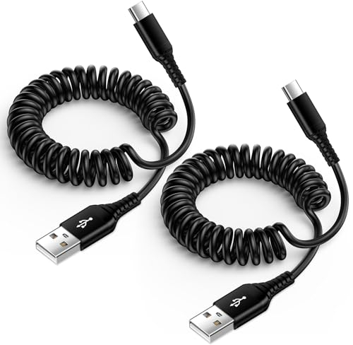 Spiralkabel USB C Coiled Cable Handy Kabel 2Pack, 1.8M USB Typ C Ladekabel Schnellladekabel Auto Carplay Kabel Datenkabel für Samsung Galaxy A15/A35/A55/A16/A54/A34/A51/A52/A53/S24/S23/S22/S21/S20/S10