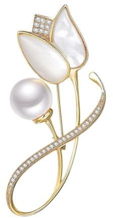 ZOUBAOQ Tulpenblumen-Brosche für Frauen, künstliche Perlen, Tulpen-Blumen-Brosche, Blumenstrauß-Zubehör, elegante Brosche, Anstecknadel, Schmuck