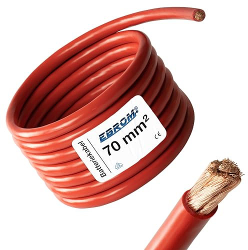 EBROM - 20 Meter Batteriekabel - Pluskabel - rot - 70mm2 | 70 mm² | 70 mm2 - Vollkupfer 99,9% OFC Kupfer Stromkabel - Ihre Länge: 20 Meter