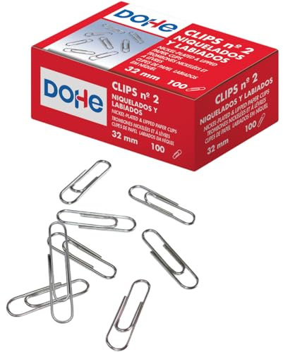Dohe - Clip nichelate per contenere fogli (100 pezzi) - 32 mm, N.2, Materiale per ufficio
