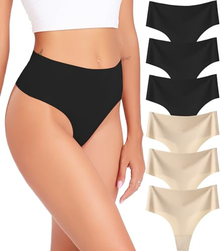 Wealurre 6er Pack Tanga Damen String Seamless Slips Damen High Waist Unterwäsche Nahtlose Unsichtbarer Unterwäsche Frauen Mehrpack XS-XL(835blackskin M)