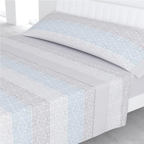 Liniva Home Juego de Sábanas Estampadas de Verano Algodón/Poliéster (Cama 150cm (1 Almohada), Bellagio-Gris)