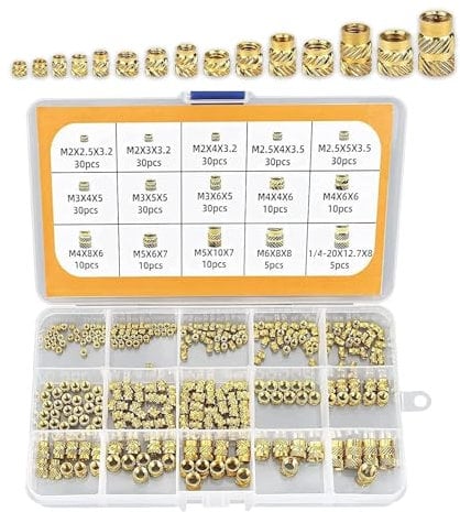 ANBOO 300 Stück Gewindeeinsatz,M2 M2.5 M3 M4 M5 M6,Einschmelzmuttern,Einschmelzgewinde,Gewindeeinsatz 3d Druck,mit Sortierbox,für Kunststoffteile Im Gewindeeinsatz