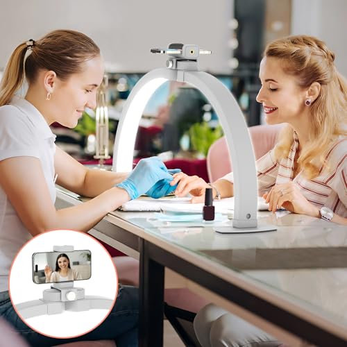 LUXSURE 30'' Half Moon Light with Phone Holder, 40W Nail Desk Lamp, 3 Color Modes 10 Brightness for Extension Tattoo/Eyelashes/Beauty/Craft