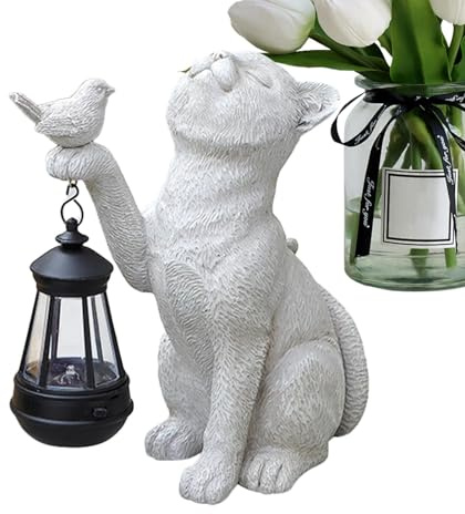 Jardin Art Chat Mignon - Statue de Décoration de Pelouse, Figurines de Jardin à Lumière Solaire Extérieure