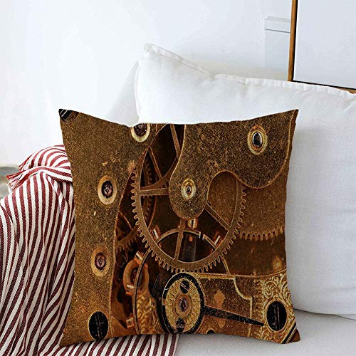 Kissenbezüge 45x45cm, Uhr Antik Bewegung Abstrakt Mechanik Vintage Genauigkeit Apparat Termin Uhrwerk Zahnräder Kissenbezug Leinen Moderne Quadrat Kissenhülle, Für Schlafzimmer, Draussen