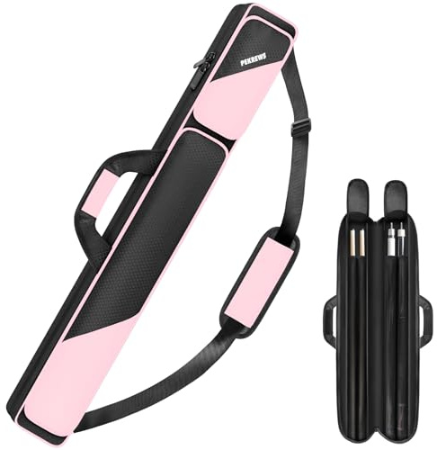 PEKREWS Tasche für Billardqueue 2 x 2 für 2 Queues mit 2 Reißverschlusstaschen für Zubehör, robust, Polyester, mit Schultergurt und Tragegriff, weich, für Damen und Herren