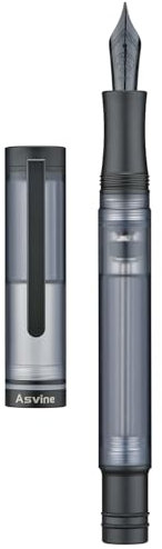 Asvine V200 Titanium Fountain Pen Vacuum Filling, Matte Black Bock Extra Fine Nib Clear Demonstrator Acrylic with Pen Case and Wrench