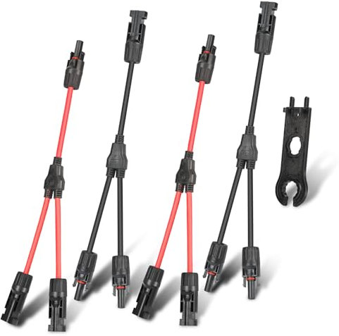 DERUXI 6mm² 2 Paar Solarkabel Y-Verteiler 1 Stück Solar Werkzeug, 1Y2 Solarpanel Kabel MMF + FFM für Parallel PV Solarpanel, Solar Stecker Y Kabel Y-Zweig Paralleladapter PV Kabel, 2 Rot + 2 Schwarz