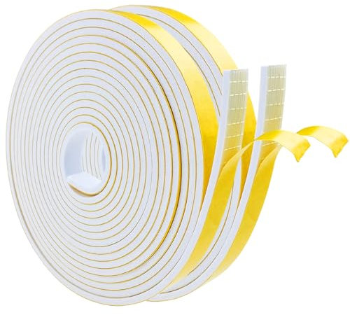 Nastro sigillante autoadesivo, in gommapiuma, bianco, 10 mm x 3 mm, in gomma espansa autoadesiva per porte finestre, resistente alle intemperie, anti-collisione, isolamento acustico (5 m x 2 rotoli)