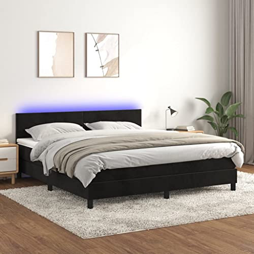 Cozynest Polsterbett Bett Einzelbett Bettrahmen Bettgestell Lattenrost Hotelbett Schlafzimmerbett Boxspringbett mit Matratze & LED Schwarz 160x200 cm Samt